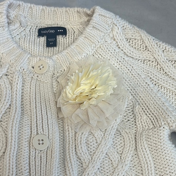 GAP Cream Cable Knit Cardigan with Floral Detail - Picture 3 of 5